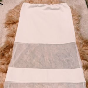 Off white half sheered/half covered midi skirt